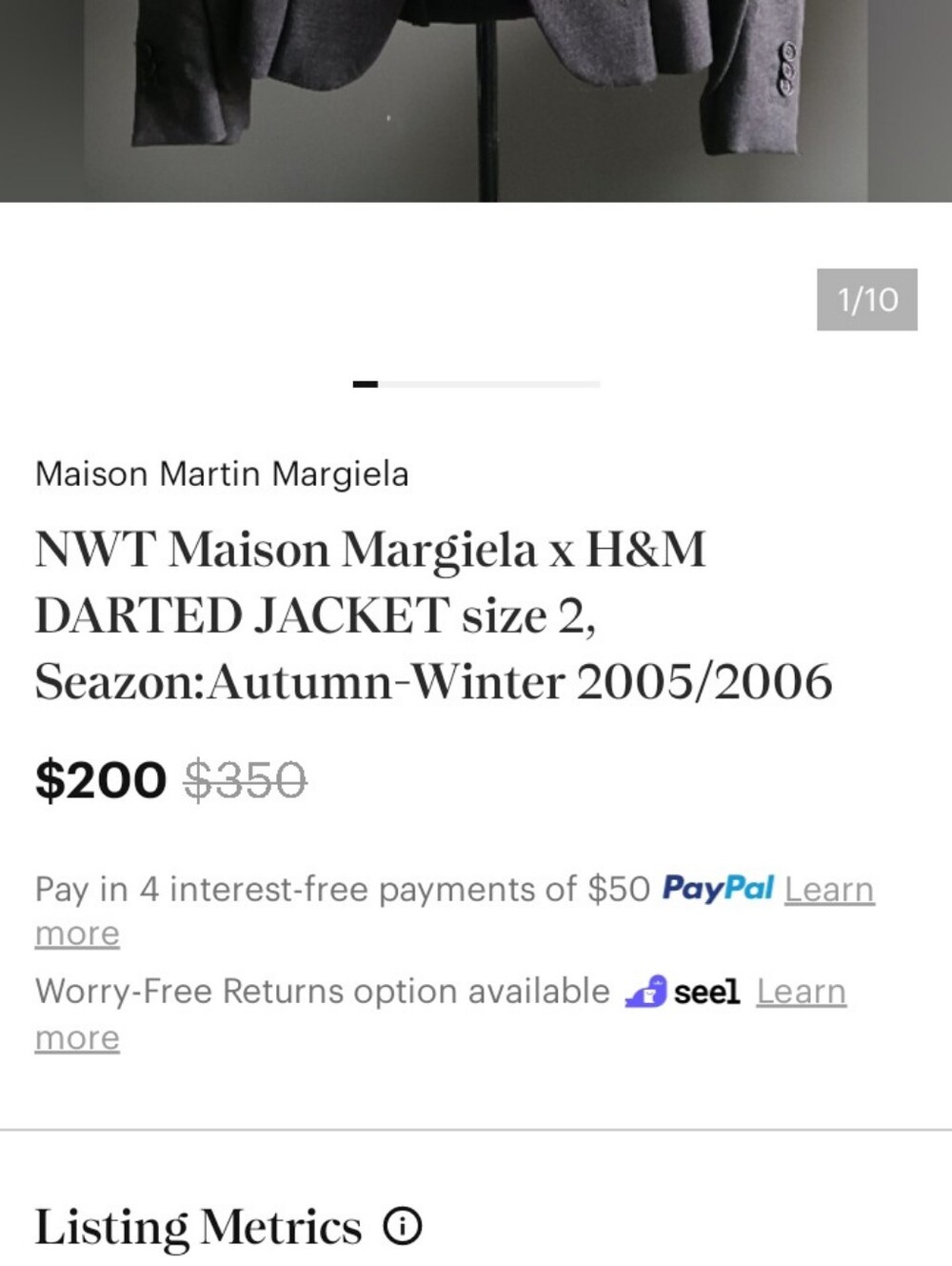 NWT Maison Martin Margiela x H& M Darted Jacket Size 2,Autumm-Winter 2005/2006 - Picture 11 of 11